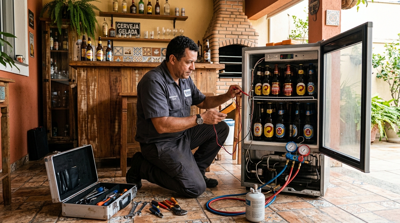 Recarga de gás refrigerante em cervejeira em atendimento em Bauru‑SP