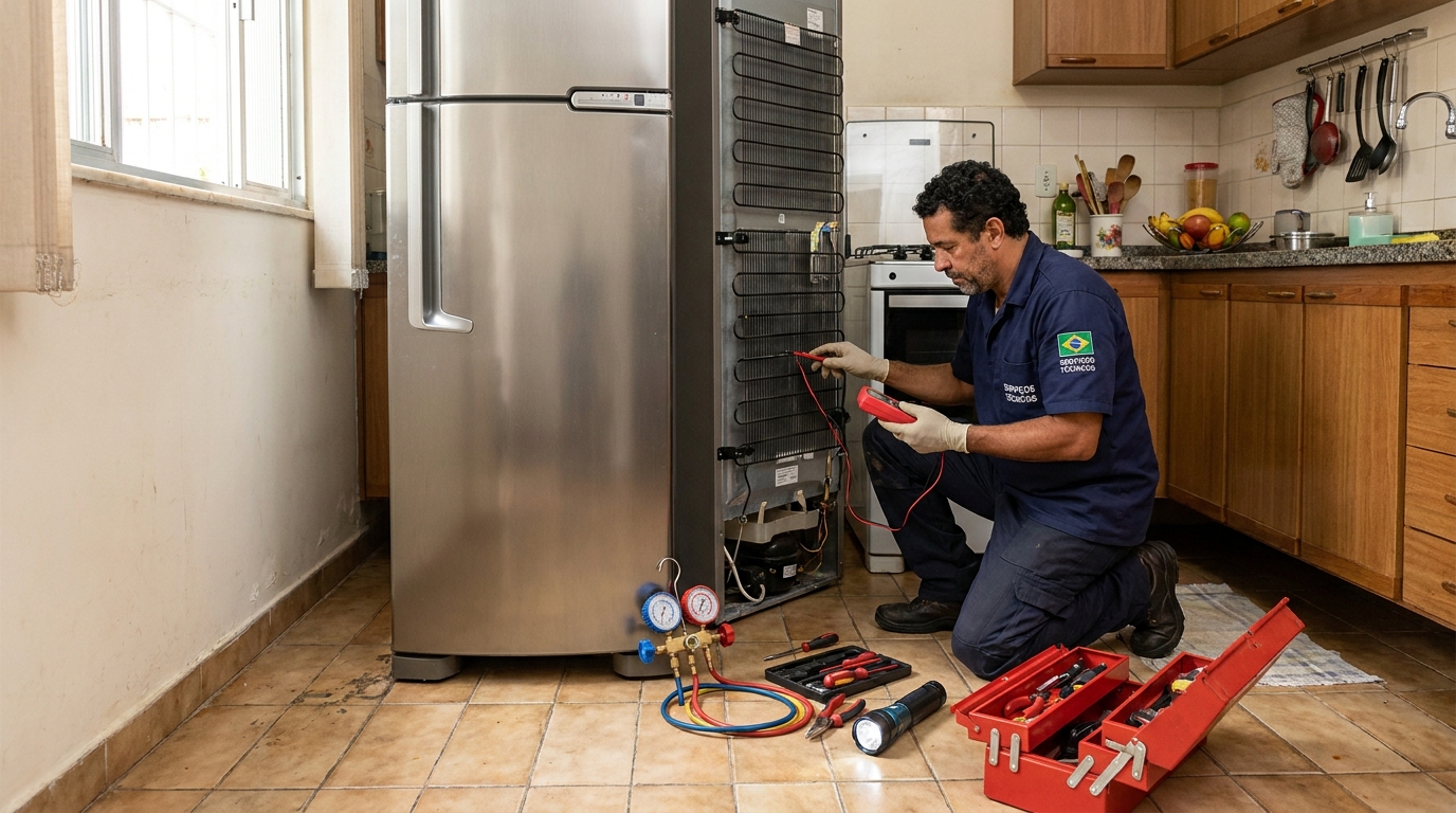 Técnico de conserto de geladeira em residência em Bauru‑SP